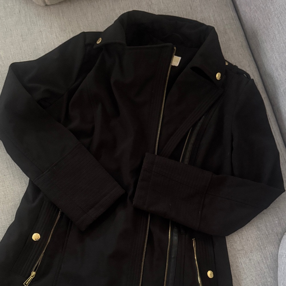 Michael Kors Black Trench Coat with Gold Accents